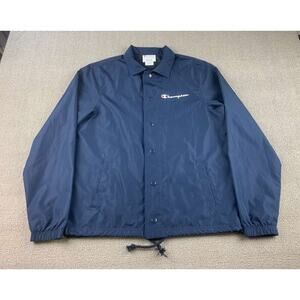 Champion Coach Jacket Men S Navy Snap‎ Front Drawcord Hem Athleticwear Light